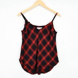 NWOT Bella Dahl Frayed Edge V-Neck Camisole In Red Black Plaid Size XS